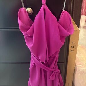 Vibrant Pink Halter shorts romper with open front